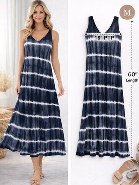 Vesti Navy and White Tie-Dye Sleeveless Maxi Dress